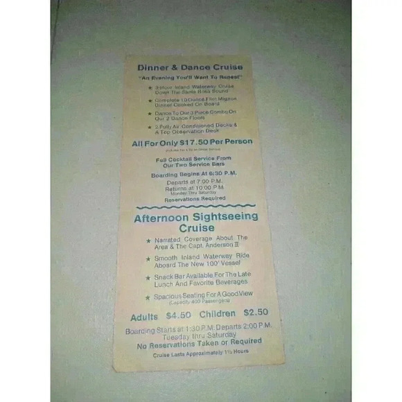 Vintage Dinner & Dance Cruise Brochure Capt. Anderson Ft. Walton Beach 80's? - Picture 2 of 2